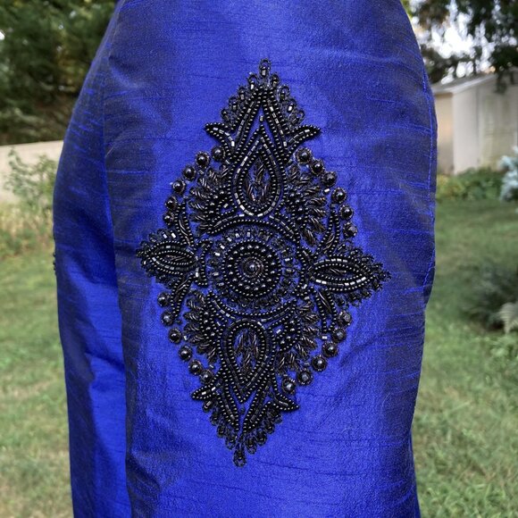 Custom Royal Blue Jacket Style Achkan / Sherwani, Hand Beaded Accents, Like New - Picture 9 of 15